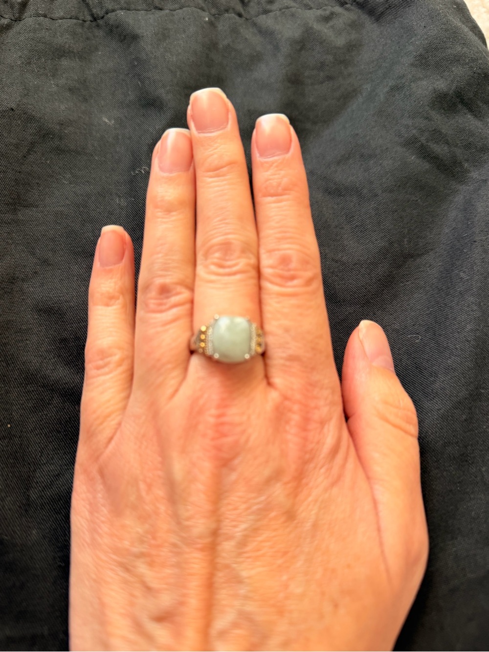 Gold-Trim Diamond and Green Jade Statement Ring